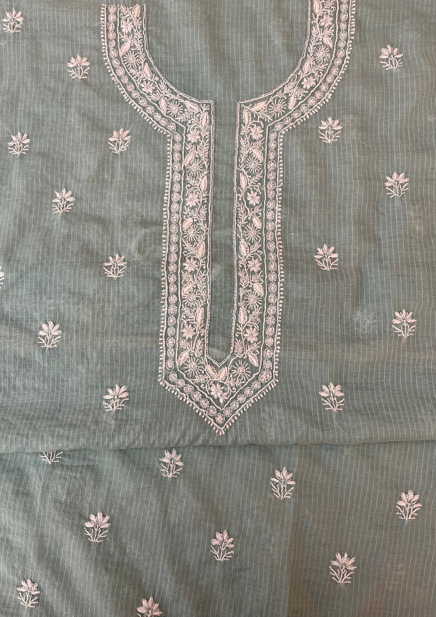 Maheshwari Chanderi Chikankari Mens Kurta - Teal