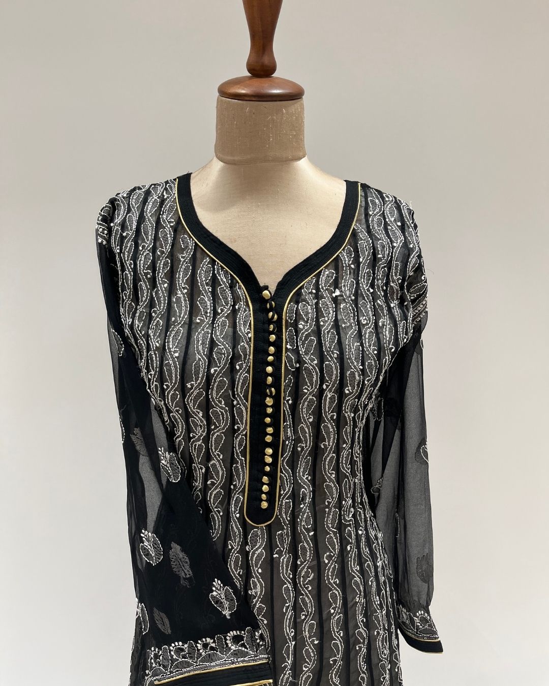 Georgette Anarkali Chikankari Kurta - Black