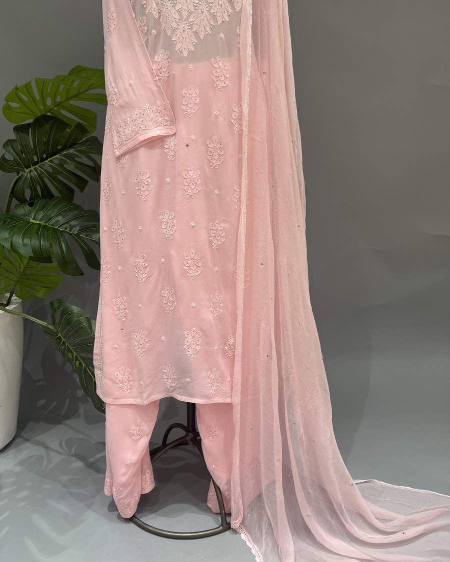 Georgette Chikankari Suit Set - Blush Pink