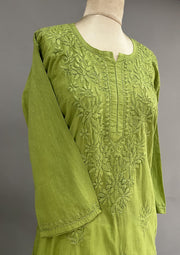 Cotton Chikankari Kurti - Tea Green