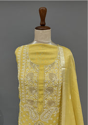 Tissue Chikankari Unstitch 2pc Suit - Parmesan Yellow