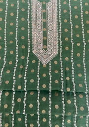 Mul Chanderi Chikankari Unstitched Mens Kurta - Bottle Green
