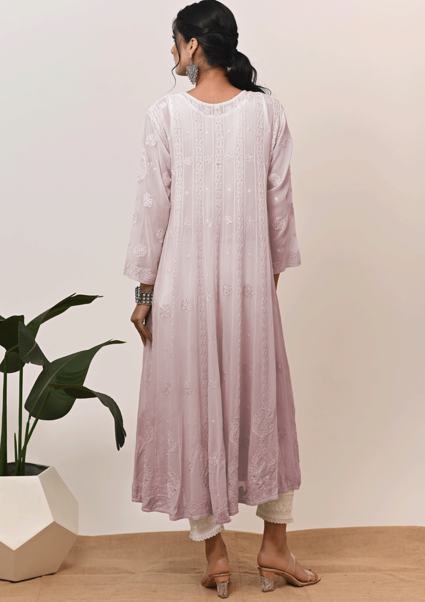 Georgette Anarkali Chikankari Kurta - Ombre Amethyst Whisper