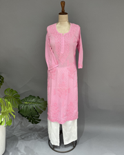 Cotton Chikankari Kurti - Carnation PInk