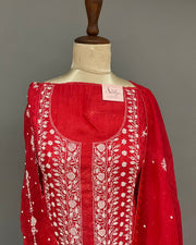 Organza Chikankari Unstitch 2pc Suit - Blood Red