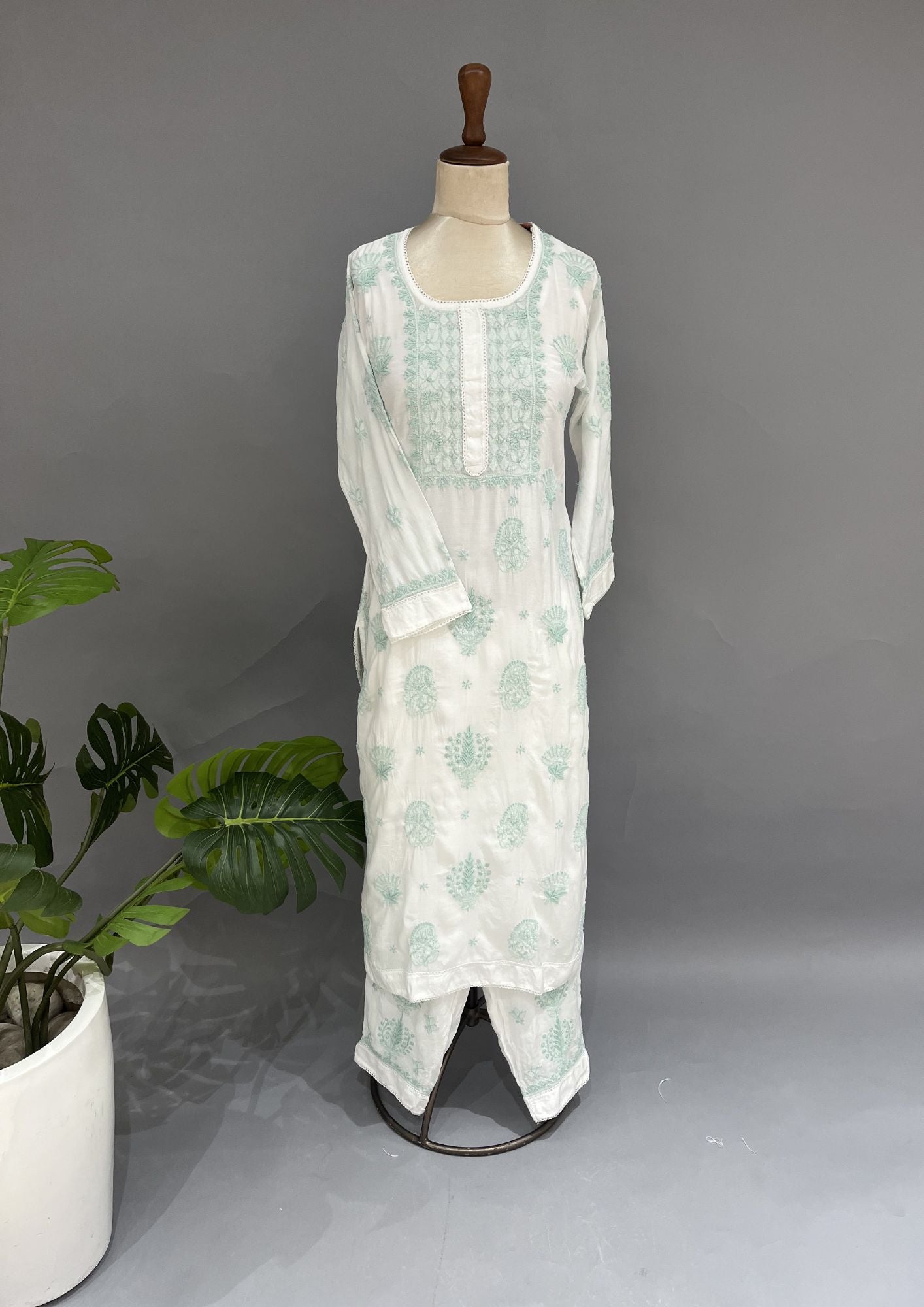 Muslin Chikankari Co-ord Set - White