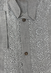 Linen Chikankari Stitched Mens Kurta- Grey