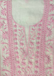 Chikankari Mul Chanderi Unstitched 2Pc Suit - White and pink