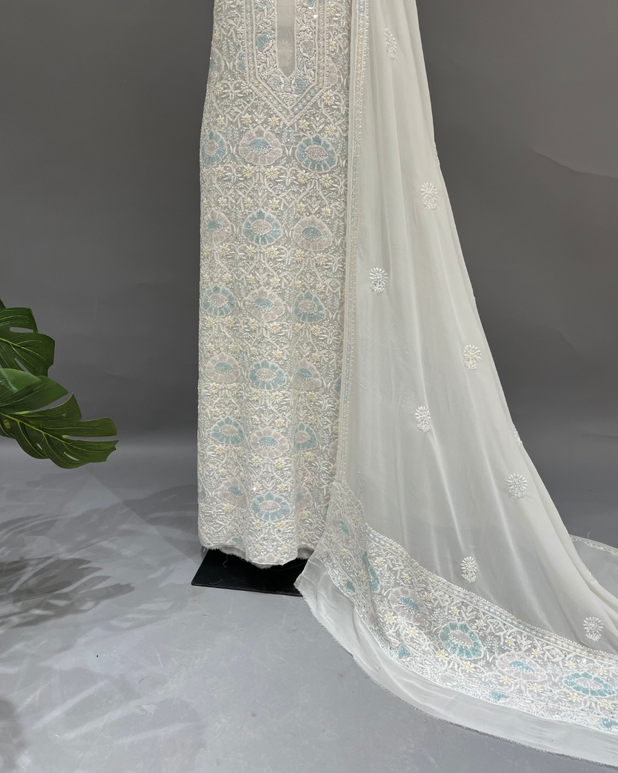 Pure Georgette Chikankari Suit Set - Multicolour