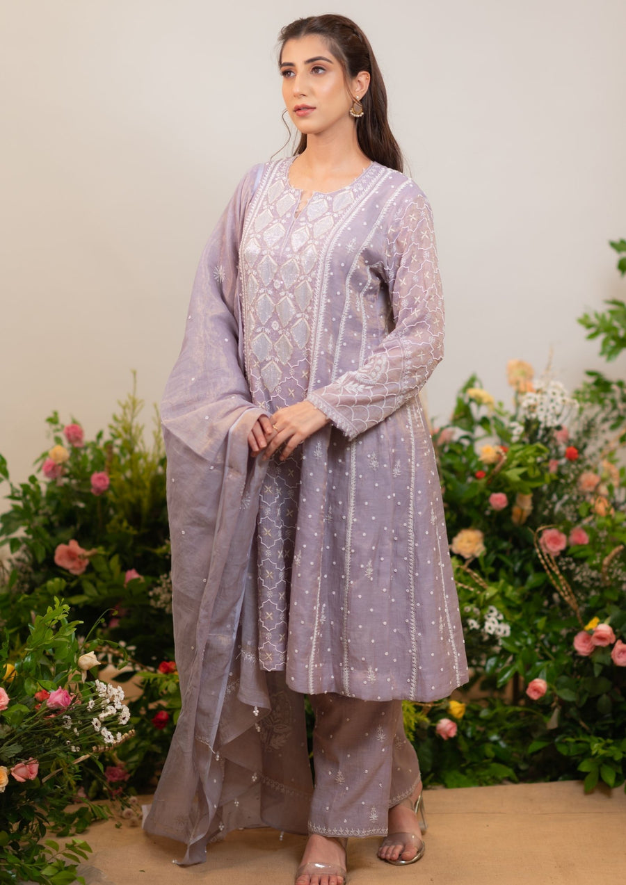 Tissue Chanderi Short Anarkali - Lilac