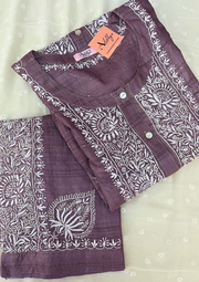 Chikankari Semistitched Tusser Silk Co-ord Set - Violet