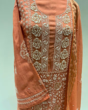Mul Chikankari Unstitched 2pc Suit - Melon Orange