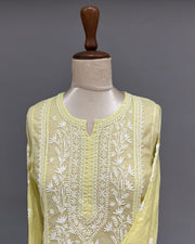 Chanderi Chikankari Co-ord Set - Butter Yellow