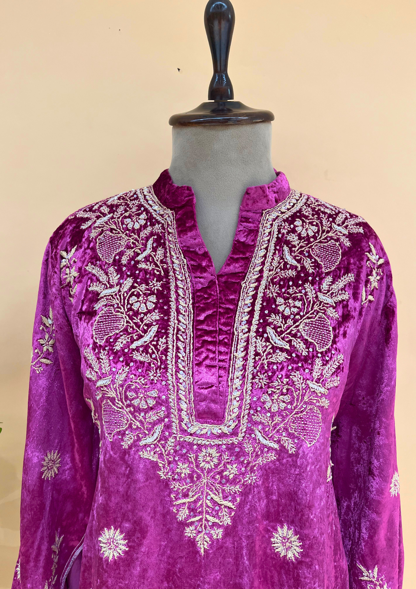 Velvet Chikankari Unstitched Coord Set - Magenta Haze