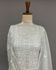 Organza Chikankari Unstitch 2pc Suit - Greyish Blue