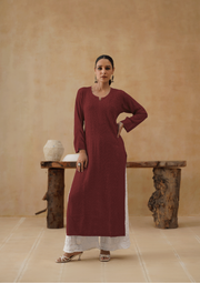 Georgette Chikankari Long Kurti- Red Inferno