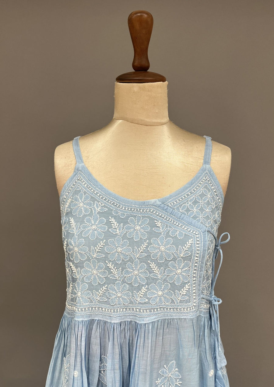Muslin Chikankari Co-ord Set - Baby Blue