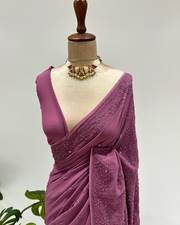 Chikankari Viscose Saree - Light Plum