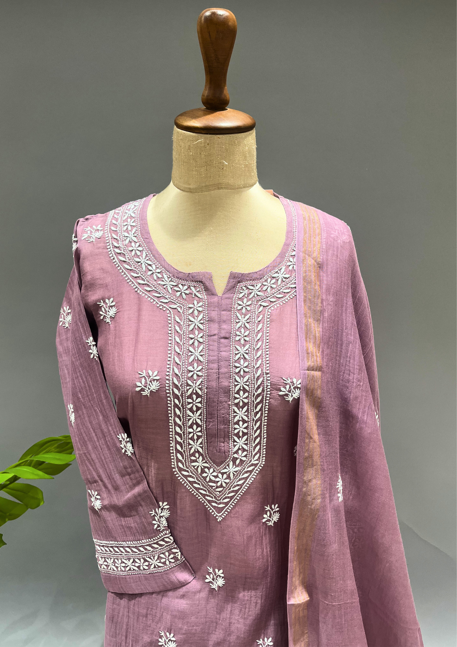 Chikankari Mul Chanderi Sharara Set - Mellow Mauve