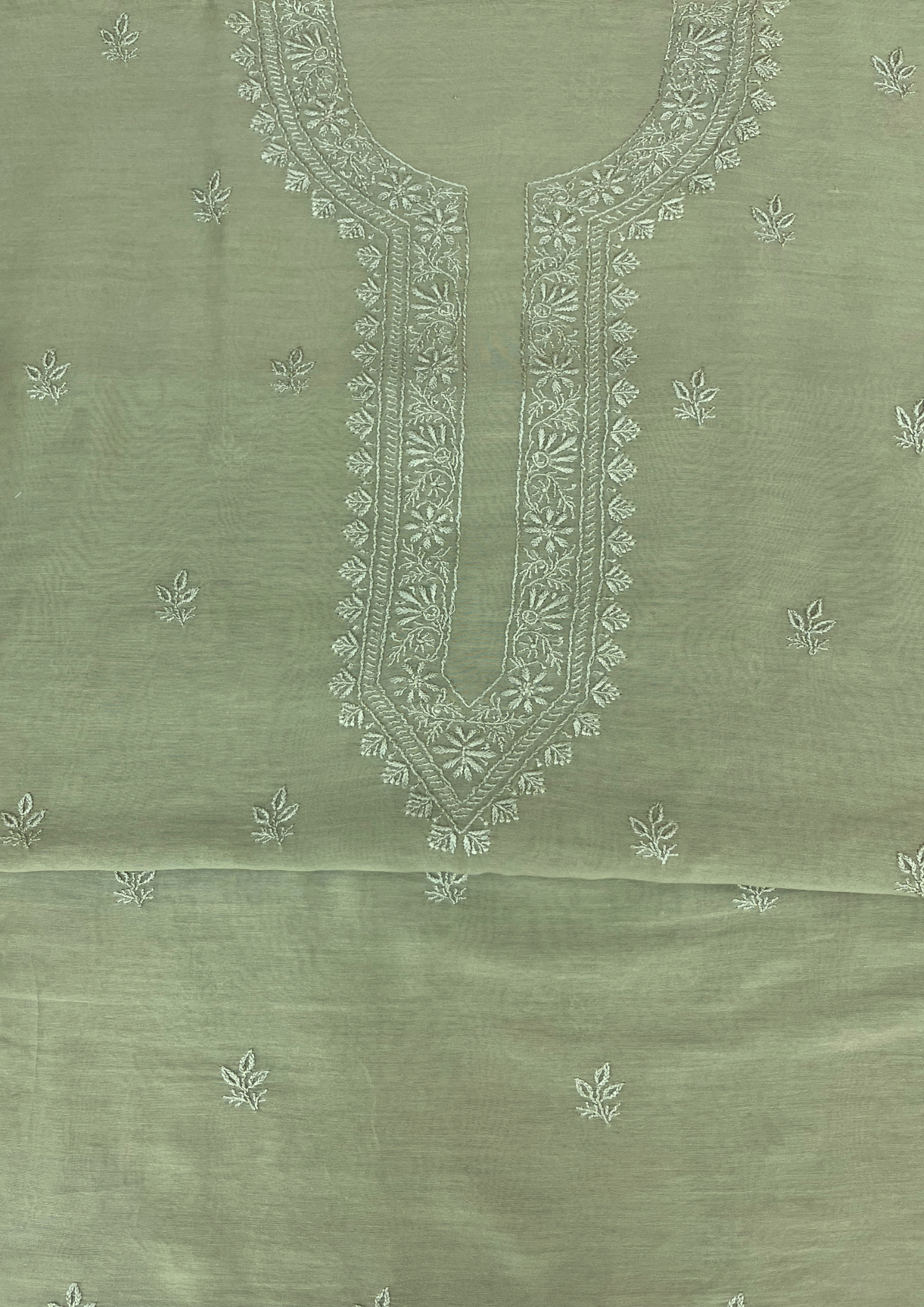Chanderi Chikankari Unstitched Mens Kurta - Sage Green