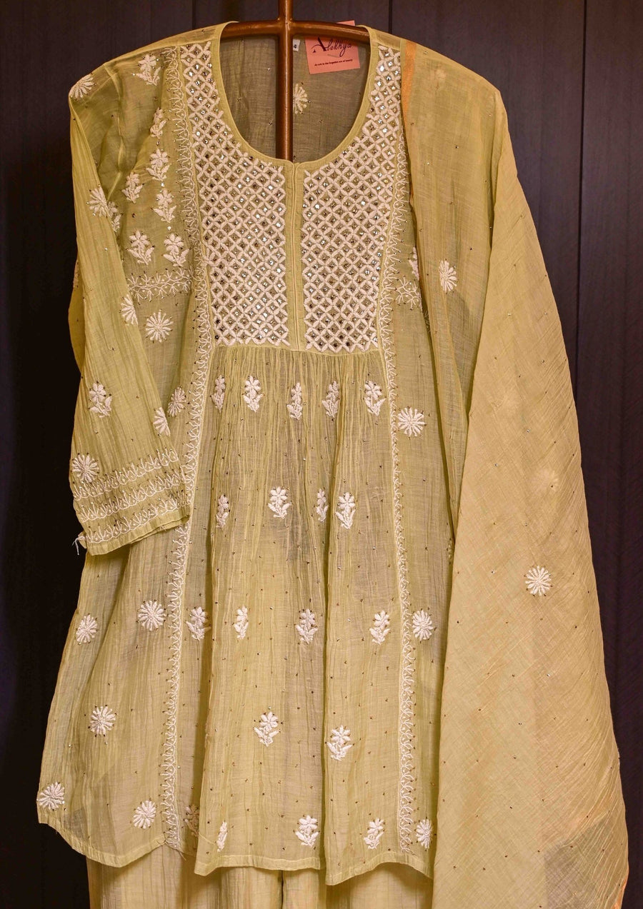 Women's Handcrafted Chanderi Green Mul sharara - SC249654