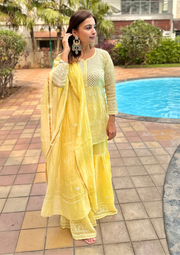 Mul Chanderi Chikankari Sharara - Bright Yellow