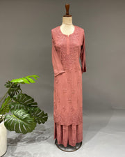 Rayon Chikankari Kurta and Bottom set - Rust