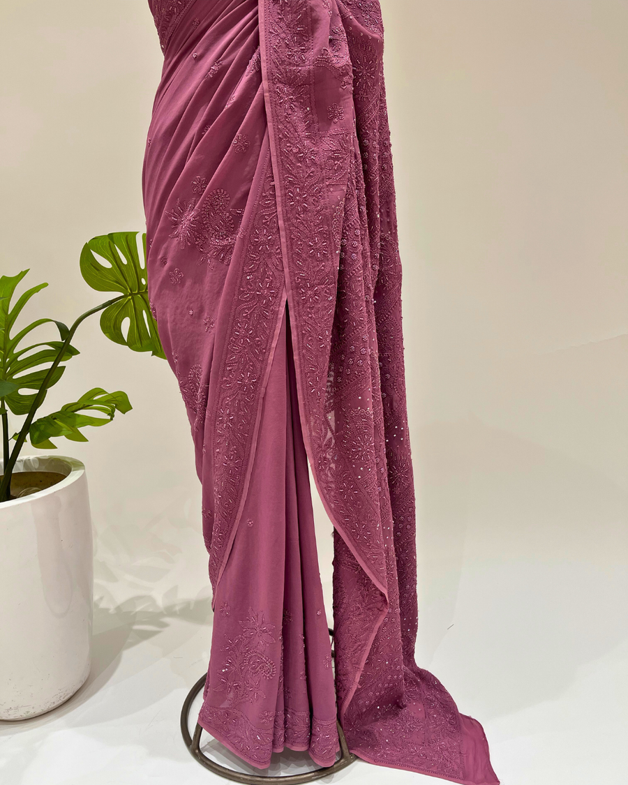 Chikankari Viscose Saree - Light Plum
