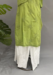 Cotton Chikankari Kurti - Tea Green