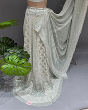 Pure Georgette Chikankari Unstitched Lehnga - Mint Green