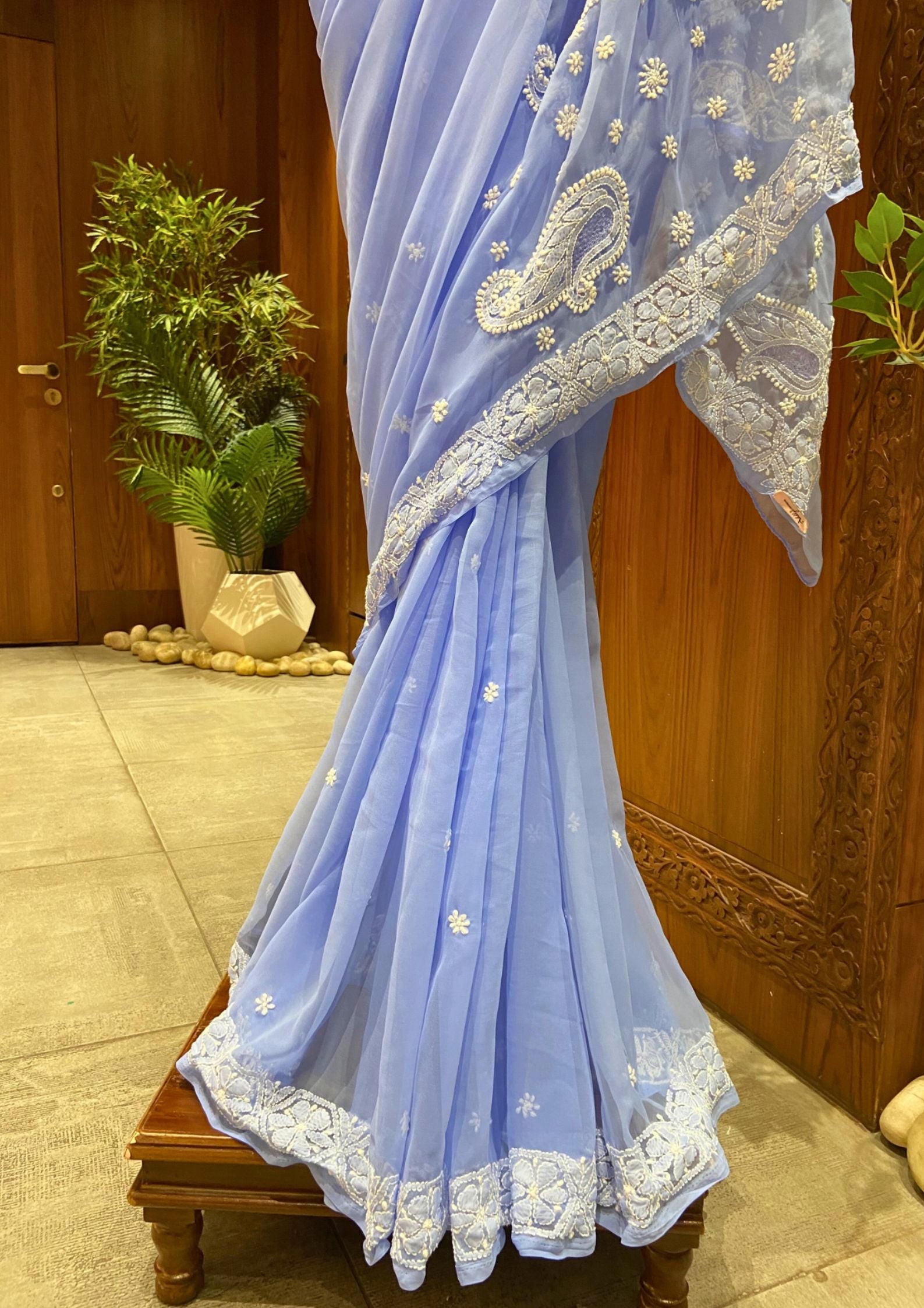 Chikan Saree Georgette - Blue