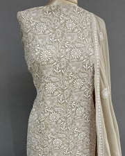 Pure Georgette Chikankari Unstitched 2pc Suit - Gris Pastel