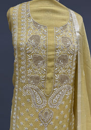 Tissue Chikankari Unstitch 2pc Suit - Parmesan Yellow