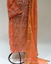 Mul Chikankari Unstitched 2pc Suit - Melon Orange