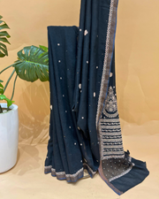 Chikankari Munga Silk Saree - Black