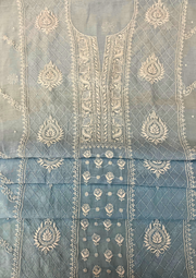 Chikankari Mul Chanderi Unstitched 2Pc Suit - Powder Blue