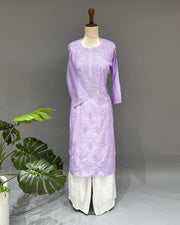 Chanderi Chikankari Long Kurti - Lavender