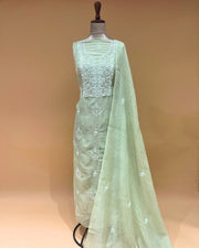 Mul Chikankari Unstitched 2pc Suit - Tomatillo Green