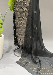 Chikankari Unstitched Organza Suit Set - Black