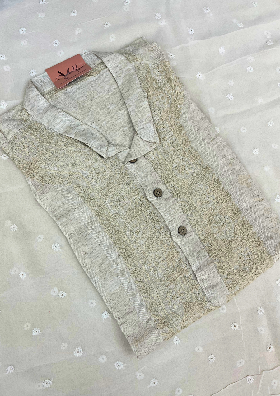 Chikankari Stitched Mens Kurta - Latte Brown