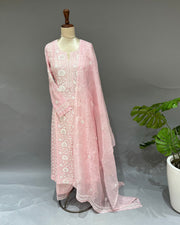 Organza Chikankari 3pc Stitched Suit - Blush Pink
