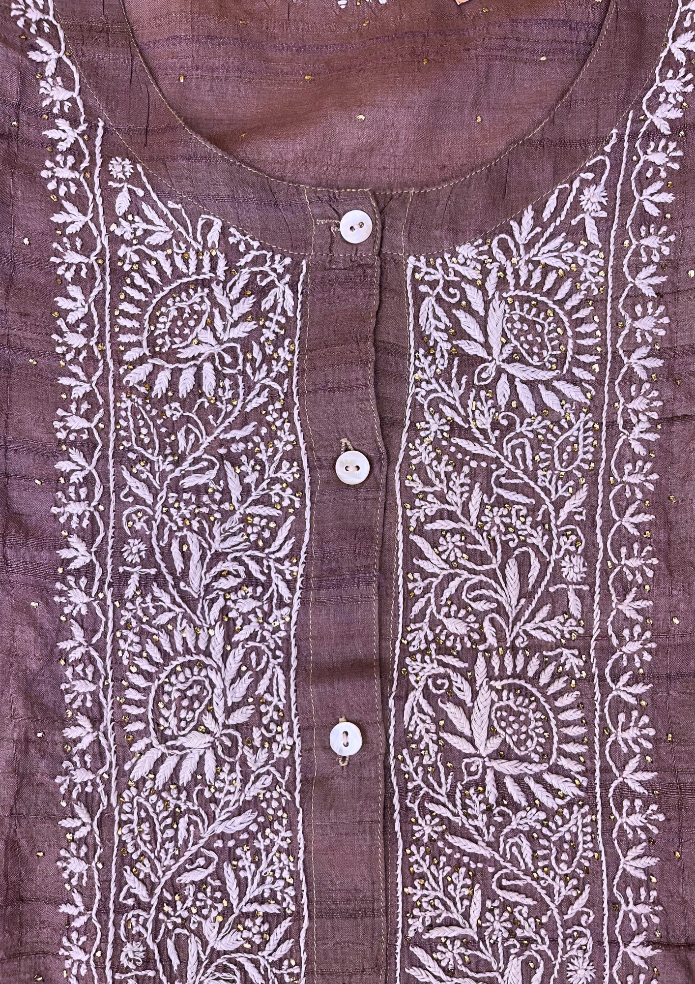 Chikankari Semistitched Tusser Silk Co-ord Set - Violet