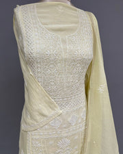 Mul Chanderi Chikankari Unstitched 2pc Suit - Lemon Yellow