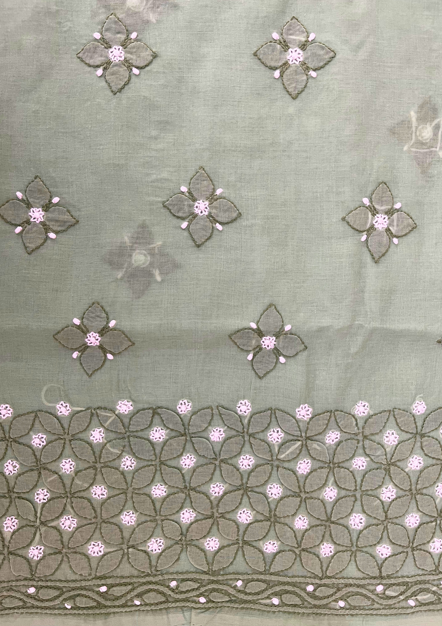 Cotton Chikankari Unstitched Suit - Sea Green
