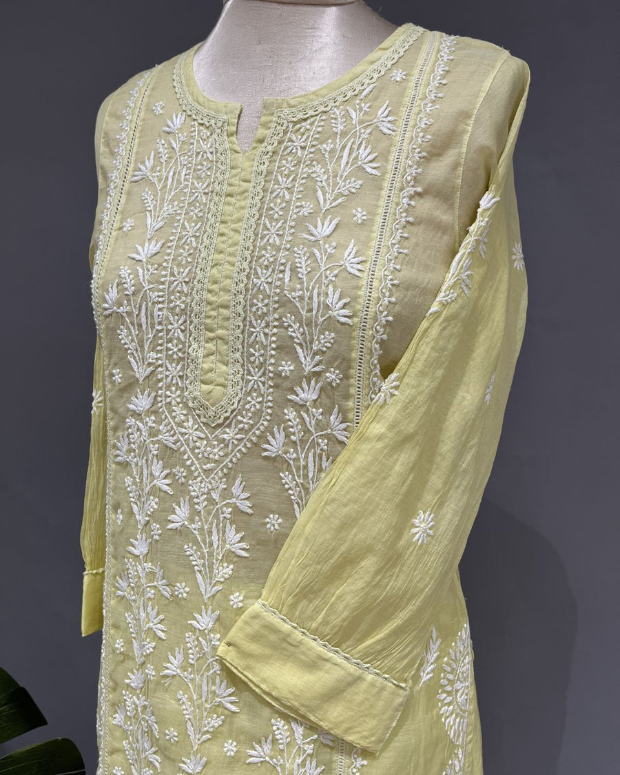 Chanderi Chikankari Co-ord Set - Butter Yellow