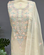 Chikankari Organza Unstitched Suit - Pista Green