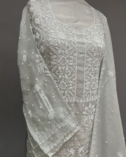 Organza Chikankari Unstitch 2pc Suit - Greyish Blue