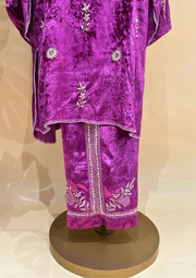 Velvet Chikankari Unstitched Coord Set - Magenta Haze