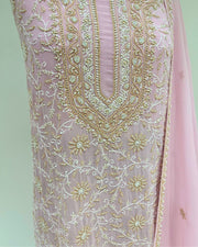 Pure Georgette Chikankari Unstitched 2pc Suit - Bubblegum Pink