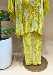 Velvet Chikankari Semistitched Co-ord Set - Sunshine Yellow